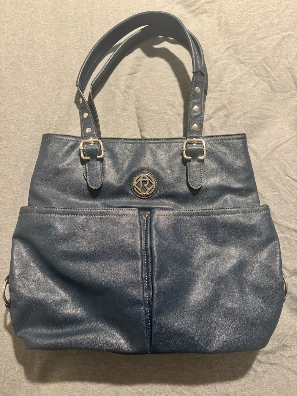 Relic Navy Blue Leather Tote with Front Pockets and Logo